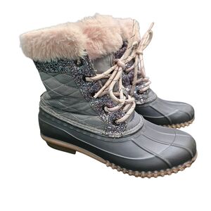 Alpine Woods Gray & Pink Fur-Lined Snowbunny Boots With Glitter Accents Sz3
